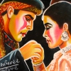 Close-up of painted rickshaw mudflap for sale at Kankaria Lake. Salman Khan and Aishwariya Rai.