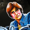 Painted rickshaw mudflap. Amitabh Bachchan at Sadar Patel Bridge vegetable market.